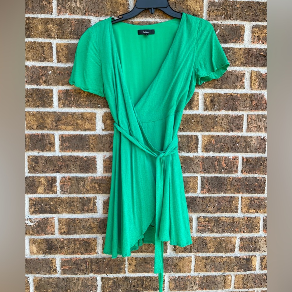 Lulus True Mini Wrap Green Lined Harbor Point Dress Preppy Feminine Sz S